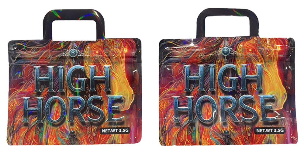 50 Pack - 3.5G Handle Shaped Mylar Bags - High Horse