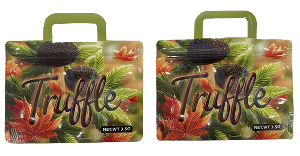50 Pack - 3.5G Handle Shaped Mylar Bags - Truffle