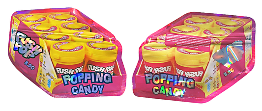 Shaped Mylar bag 3.5g, herb Mylar Bags, Where to buy mylar bags, Custom mylar bags near me, Mylar Bags Wholesale. Two packages of Push & Pop Popping Candy on a white background