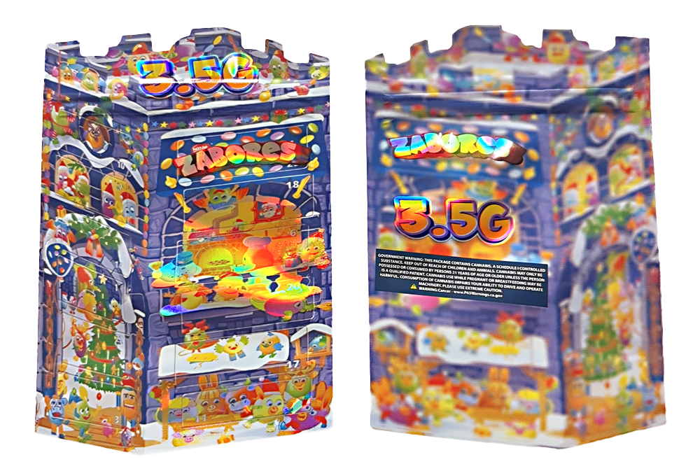 Mylar bag 3.5g, herb Mylar Bags, Where to buy mylar bags, Custom mylar bags near me, Mylar Bags Wholesale. Two colorful packaging boxes with candy graphics and text on a white background