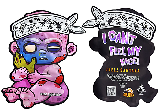 Mylar bag 3.5g, herb Mylar Bags, Where to buy mylar bags, Custom mylar bags near me, Mylar Bags Wholesale. Two stylized figures with bandanas, one colorful and one black with text, on a white background.