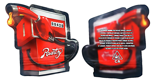 Mylar bag 3.5g, herb Mylar Bags, Where to buy mylar bags, Custom mylar bags near me, Mylar Bags Wholesale. Red and black packaging with 'Runtz' branding on a white background