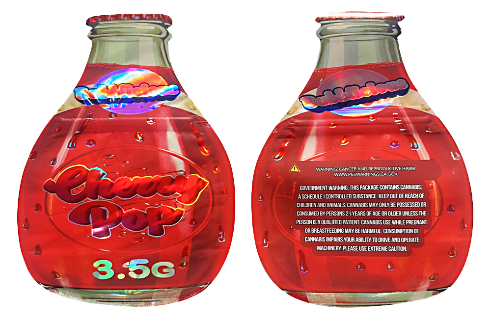 Mylar bag 3.5g, herb Mylar Bags, Where to buy mylar bags, Custom mylar bags near me, Mylar Bags Wholesale. Two red glass bottles with colorful labels on a white background
