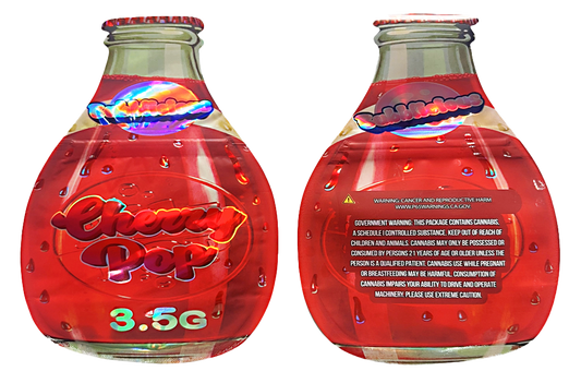 Mylar bag 3.5g, herb Mylar Bags, Where to buy mylar bags, Custom mylar bags near me, Mylar Bags Wholesale. Two red glass bottles with colorful labels on a white background