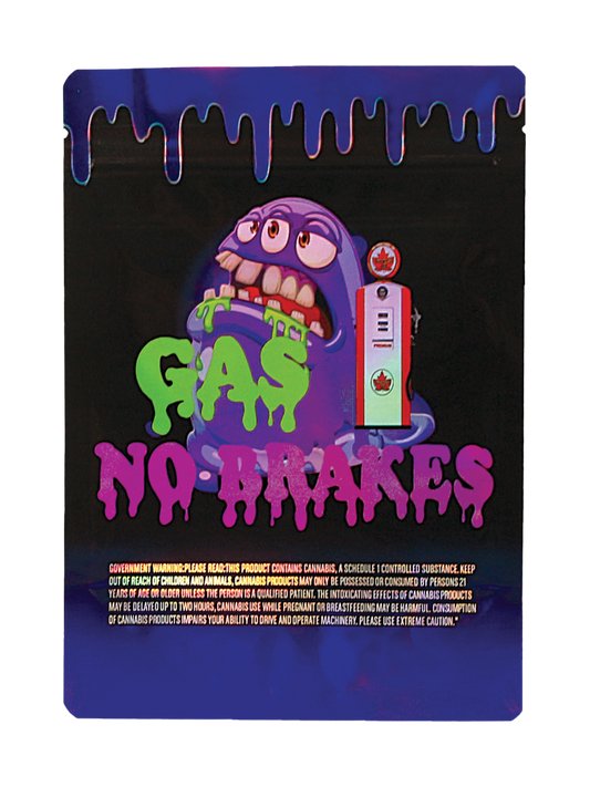 Mylar Bag Colorful packaging with a cartoon character and text on a black background