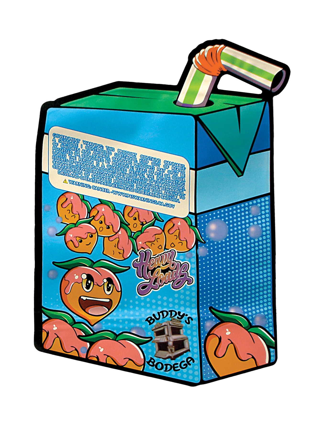 Mylar Bag Cartoon-style juice box with peach design and colorful packaging