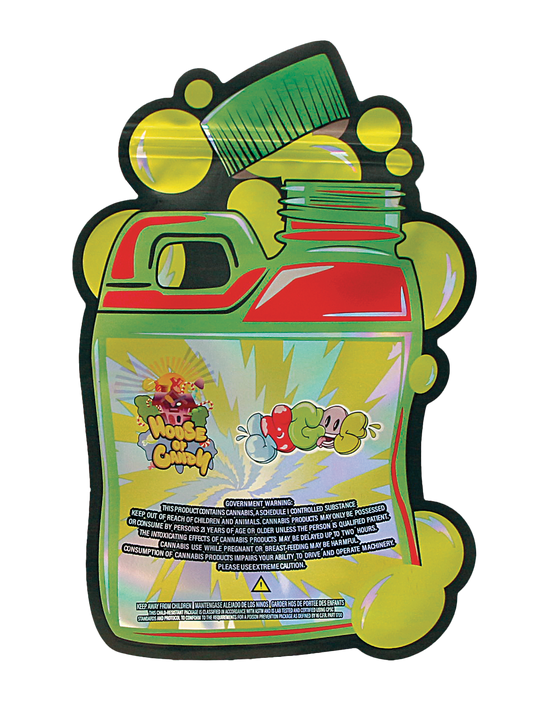 Mylar Bag Colorful packaging of a product with cartoon characters on a white background
