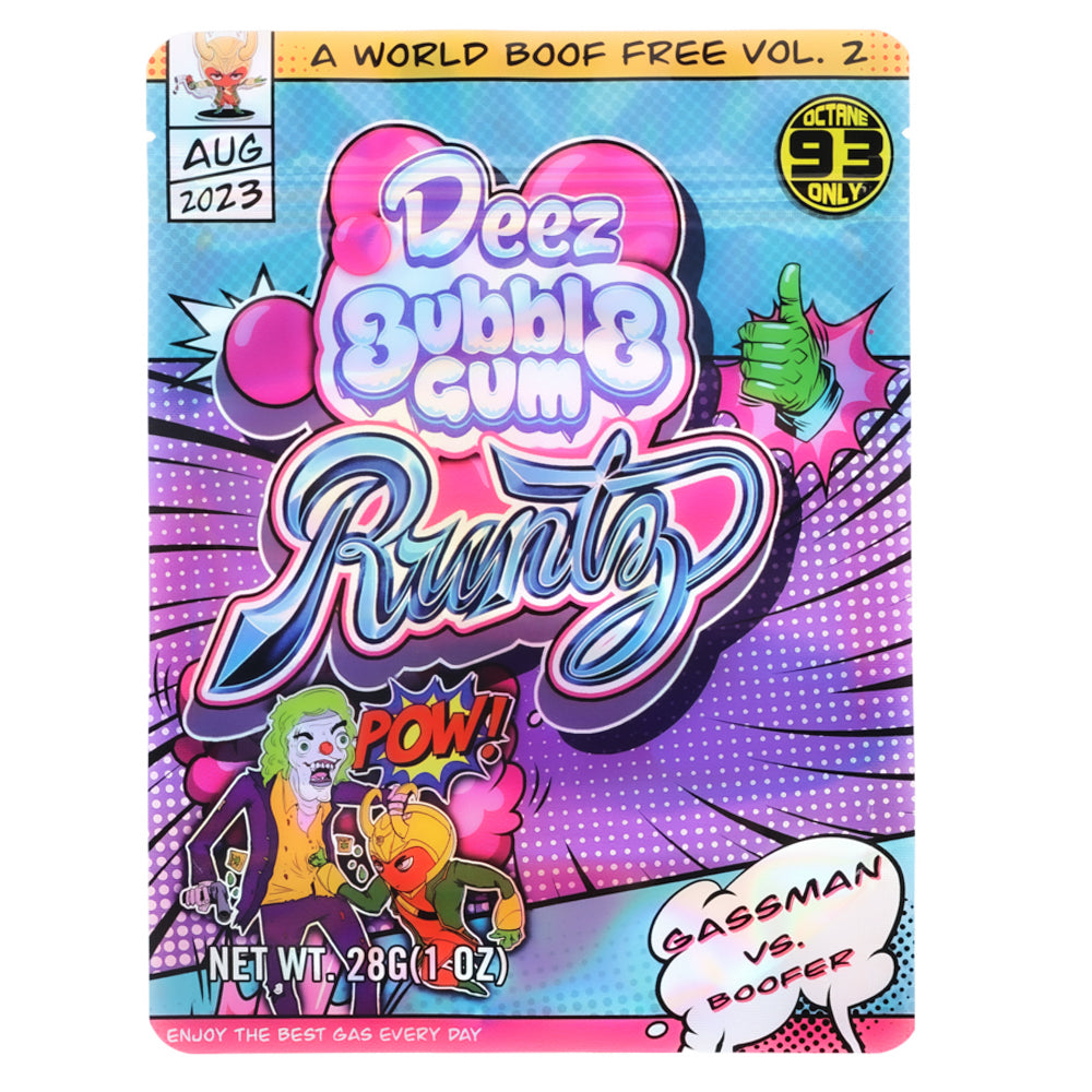 Mylar Bag Deez Bubble Gum Runtz packaging with colorful design and text