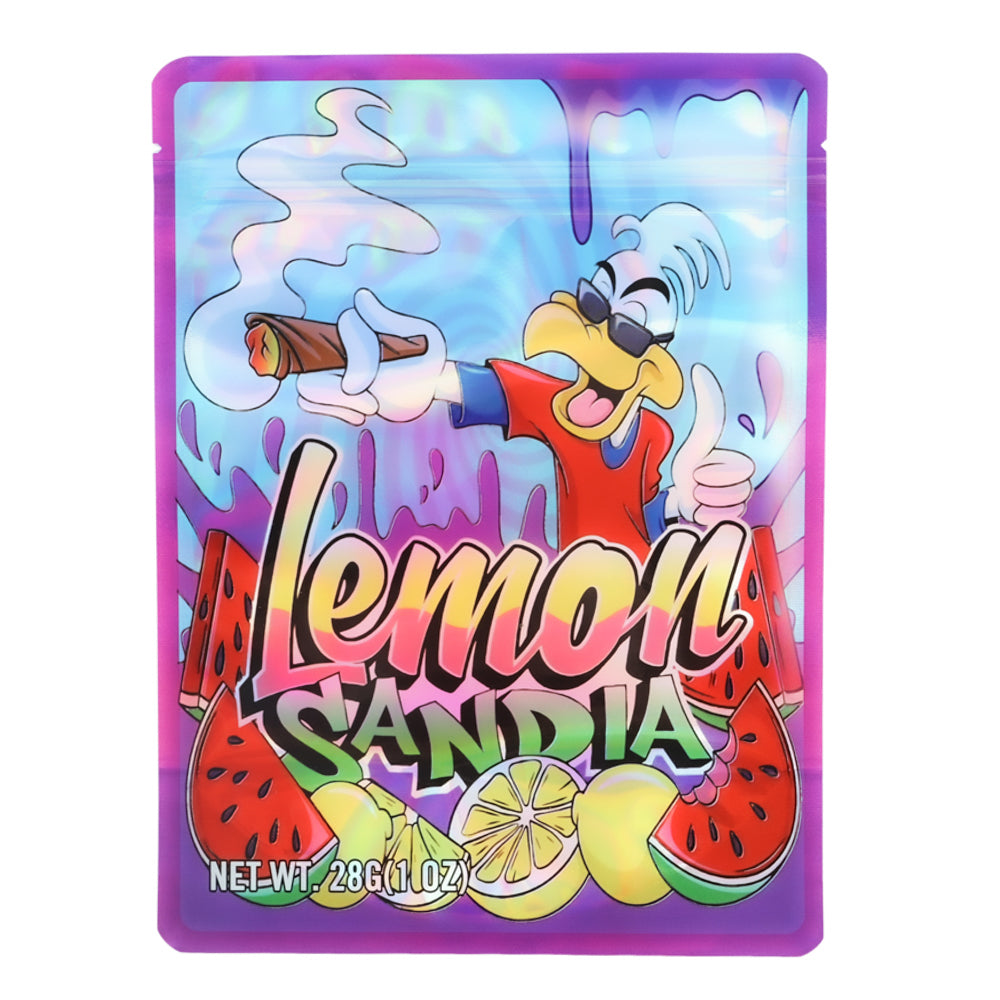 Mylar Bag Colorful packaging of Lemon Sandia with a cartoon character on a white background