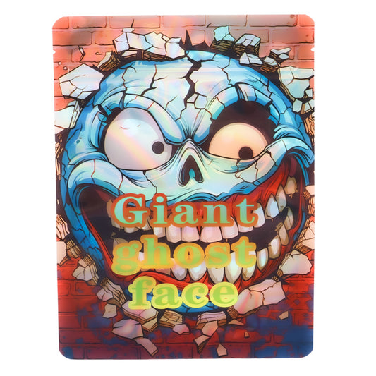 Mylar Bag Colorful illustration of a ghost face with 'Giant ghost face' text on a red background