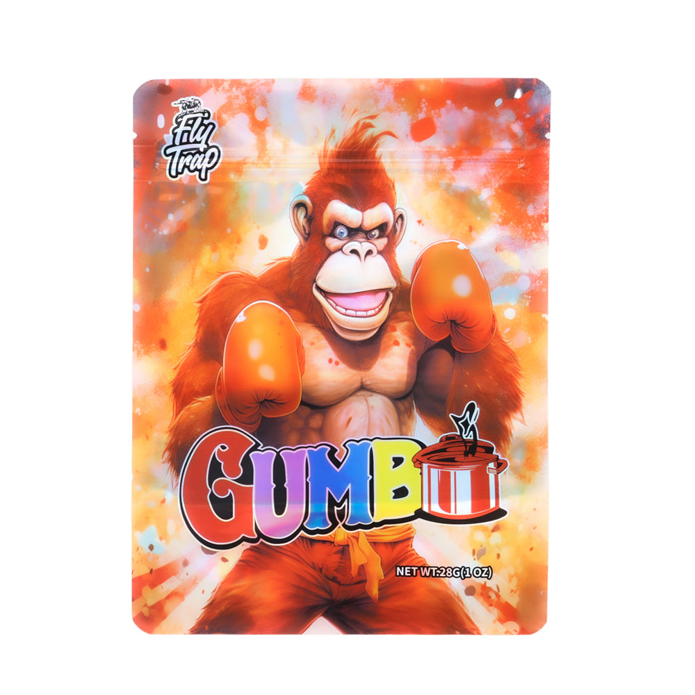Mylar Bag Gumball machine candy packaging with a cartoon monkey character on a white background