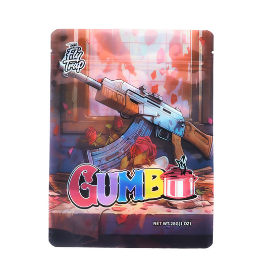 Mylar Bag Gumbi candy packaging with colorful design and text