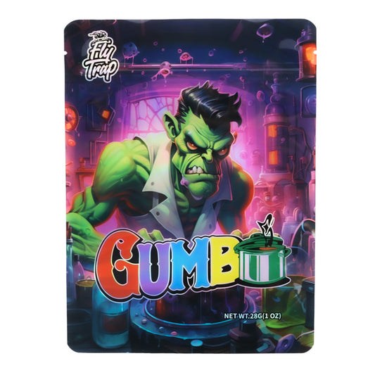 Large mylar bags, herb Mylar Bags, Mylar Bags 28 grams, Where to buy mylar bags, Custom mylar bags near me.  Gumball machine packaging with a green character and colorful design