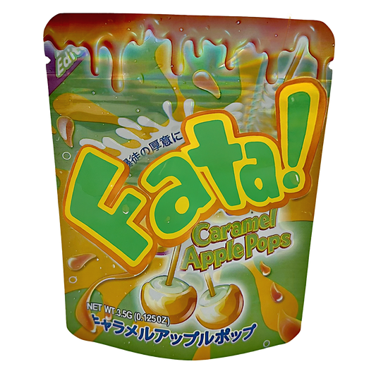 Mylar Bags Colorful packaging of Kata! Caramel Apple Pops on a white background