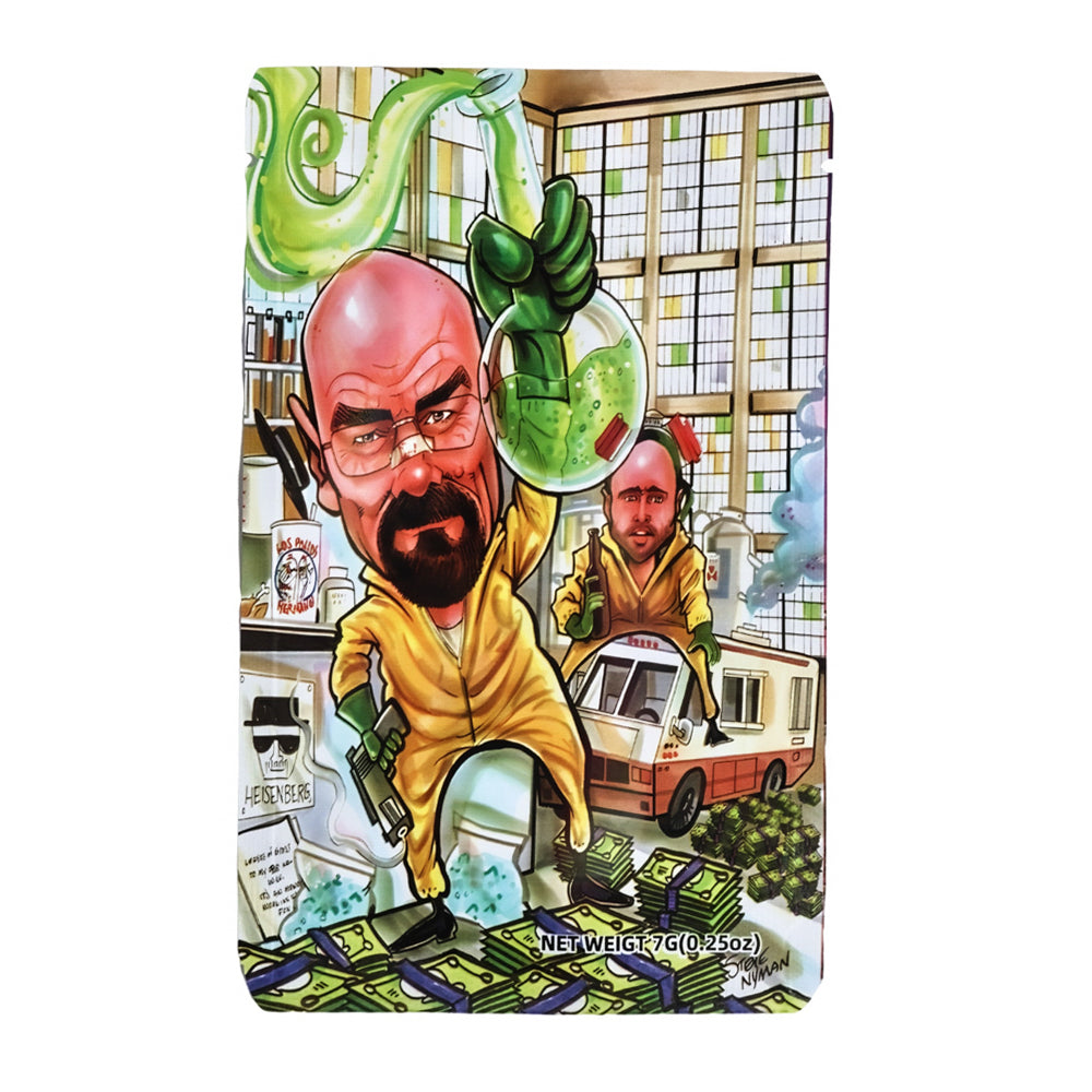 Mylar bag 7g, herb Mylar Bags, Where to buy mylar bags, Custom mylar bags near me, Mylar Bags Wholesale. Cartoon-style phone case with a character holding a green liquid, surrounded by a lab setting.