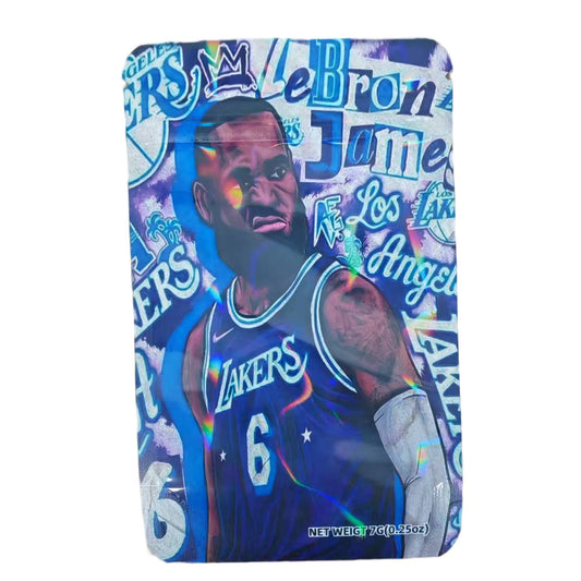 Mylar bag 7g, herb Mylar Bags, Where to buy mylar bags, Custom mylar bags near me, Mylar Bags Wholesale. LeBron James Lakers jersey with colorful design on a white background