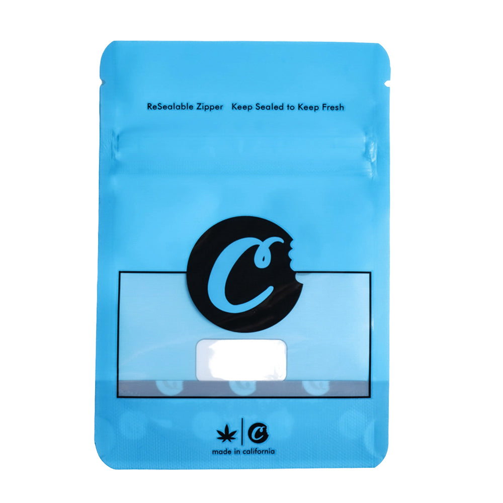 Mylar bag 7g, herb Mylar Bags, Where to buy mylar bags, Custom mylar bags near me, Mylar Bags Wholesale. Blue resealable pouch with a logo and text on a white background