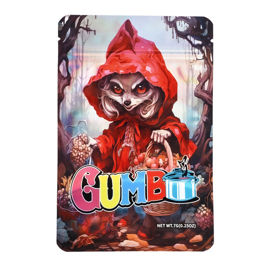 Mylar bag 7g, herb Mylar Bags, Where to buy mylar bags, Custom mylar bags near me, Mylar Bags Wholesale. GUMB packaging with a fox character in a red hood and colorful text