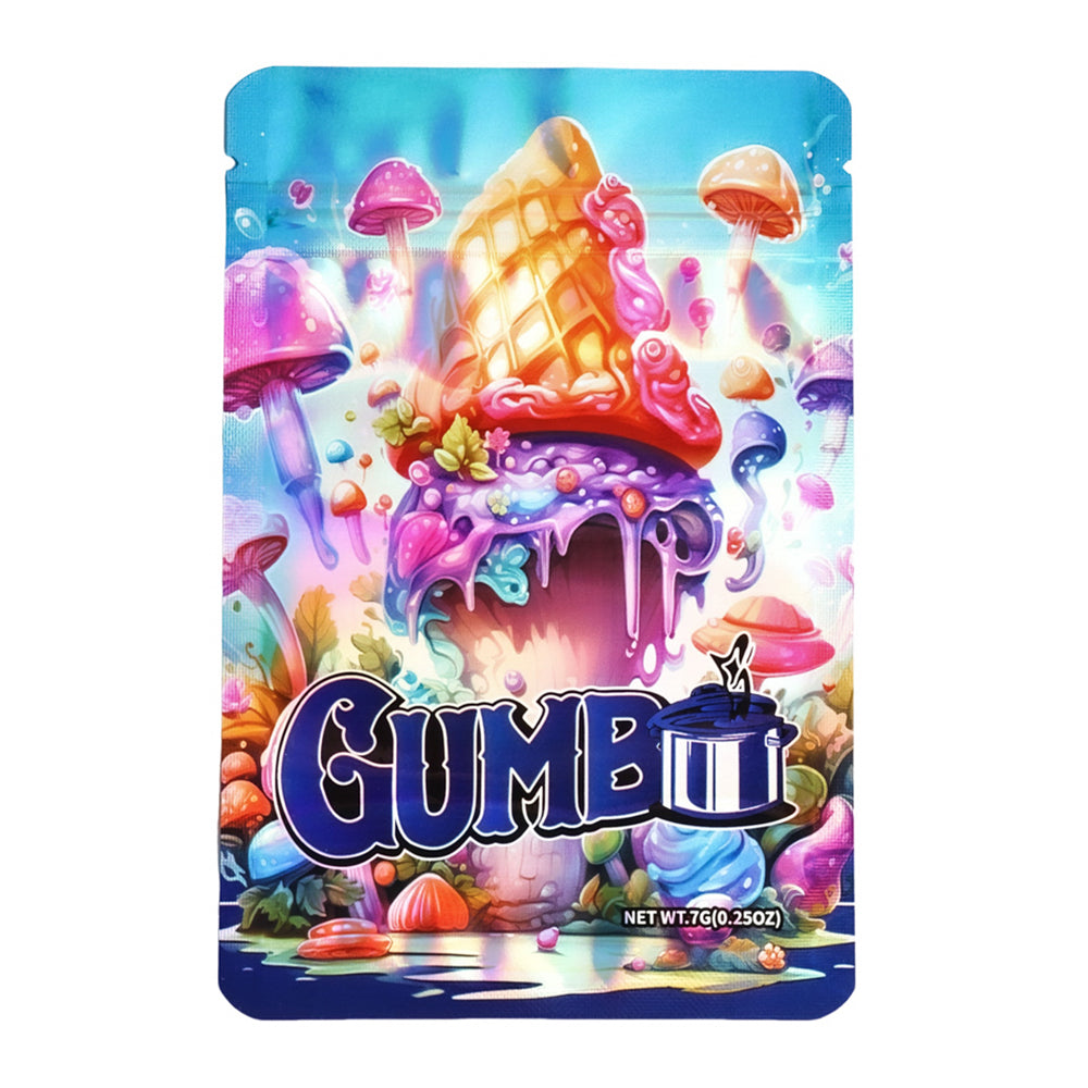 Mylar bag 7g, herb Mylar Bags, Where to buy mylar bags, Custom mylar bags near me, Mylar Bags Wholesale. Colorful packaging of Gumball with a cartoon-like design on a white background