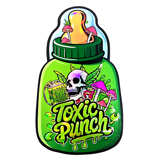 Baby Bottle Mylar bag 3.5g, herb Mylar Bags, Where to buy mylar bags, Custom mylar bags near me, Mylar Bags Wholesale. 3.5g Designer Toxic Punch Shaped Mylar Bag