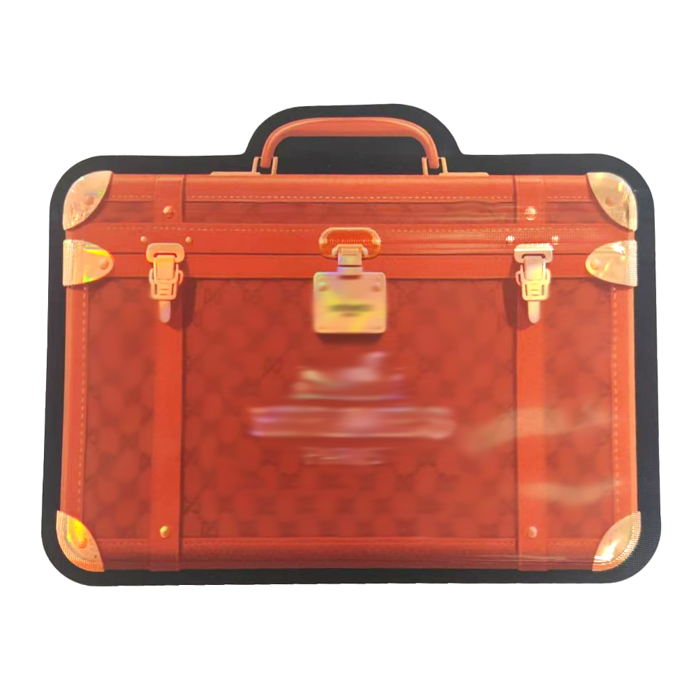 Mylar Bags Red suitcase with gold accents on a white background