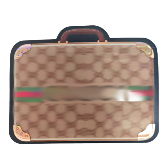 Mylar Bags Suitcase with Gucci logo and color scheme on a white background
