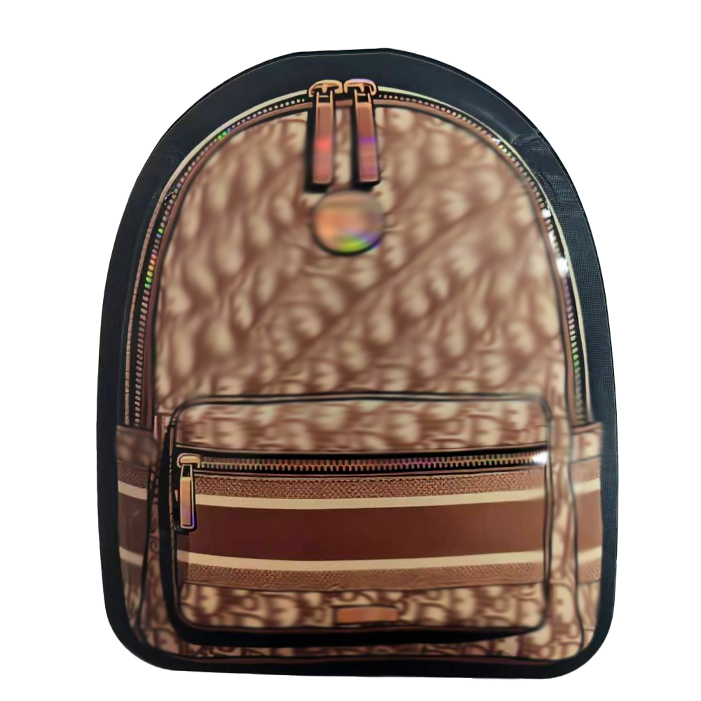 Mylar Bags Backpack with brown and black pattern on a white background