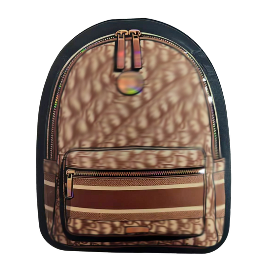 Mylar Bags Backpack with brown and black pattern on a white background