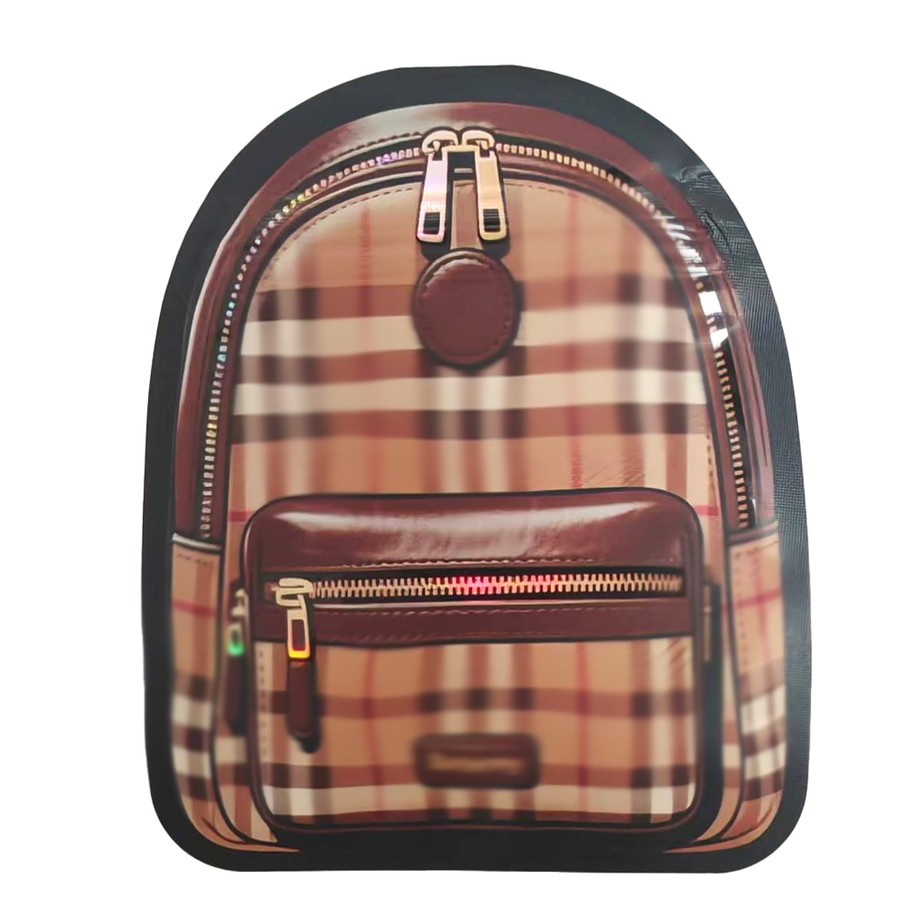 Mylar Bags Plaid backpack with brown accents on a white background