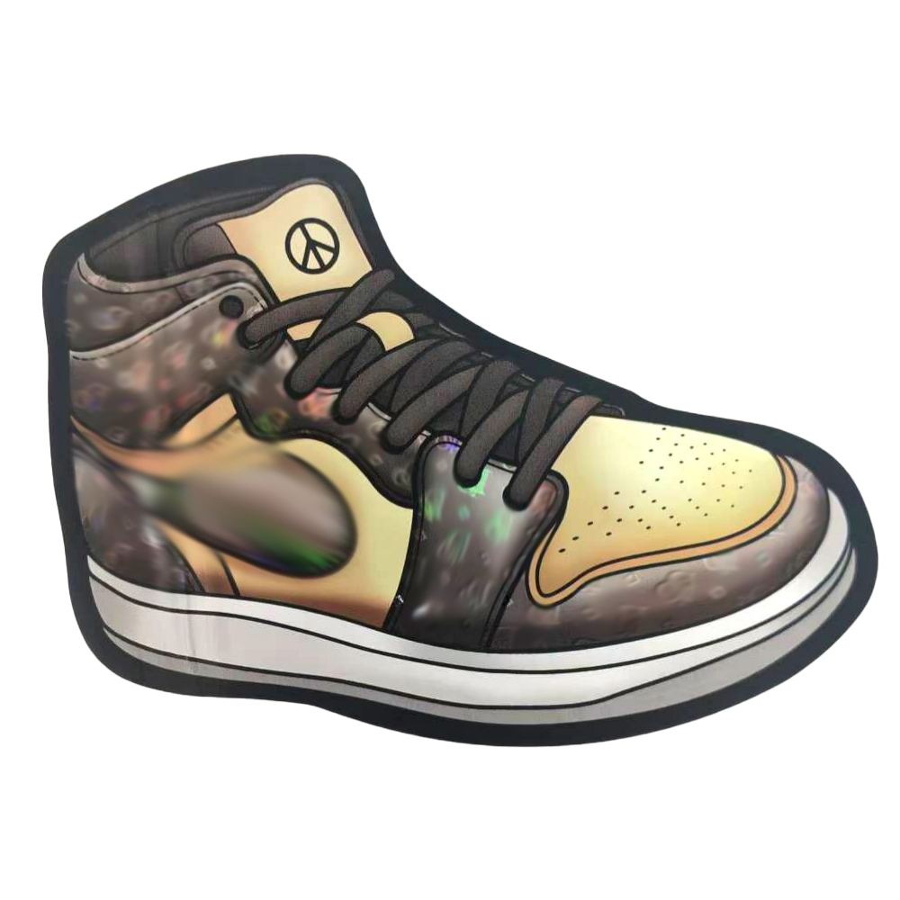 Mylar Bags  High-top sneaker with a peace symbol on a white background