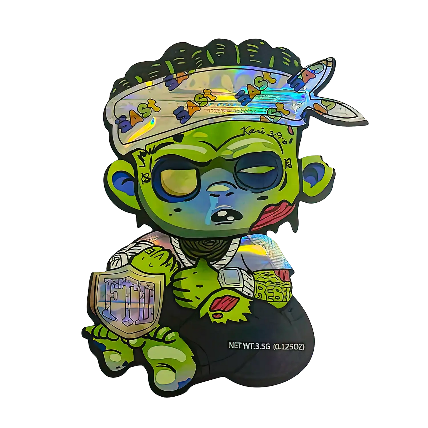 Colorful character figurine with a hat and tattoos on a white background