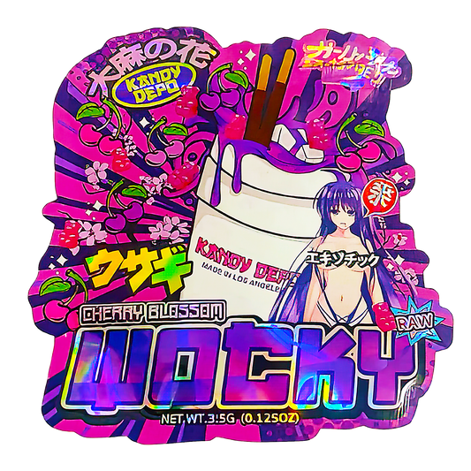 3.5g Shaped Mylar Storage Bag - Cherry Blossom Wocky (50 Count)