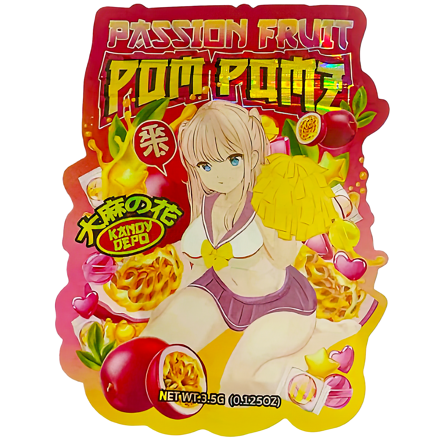 3.5g Shaped Mylar Storage Bag - Passion Fruit Pom Pomz (50 Count)