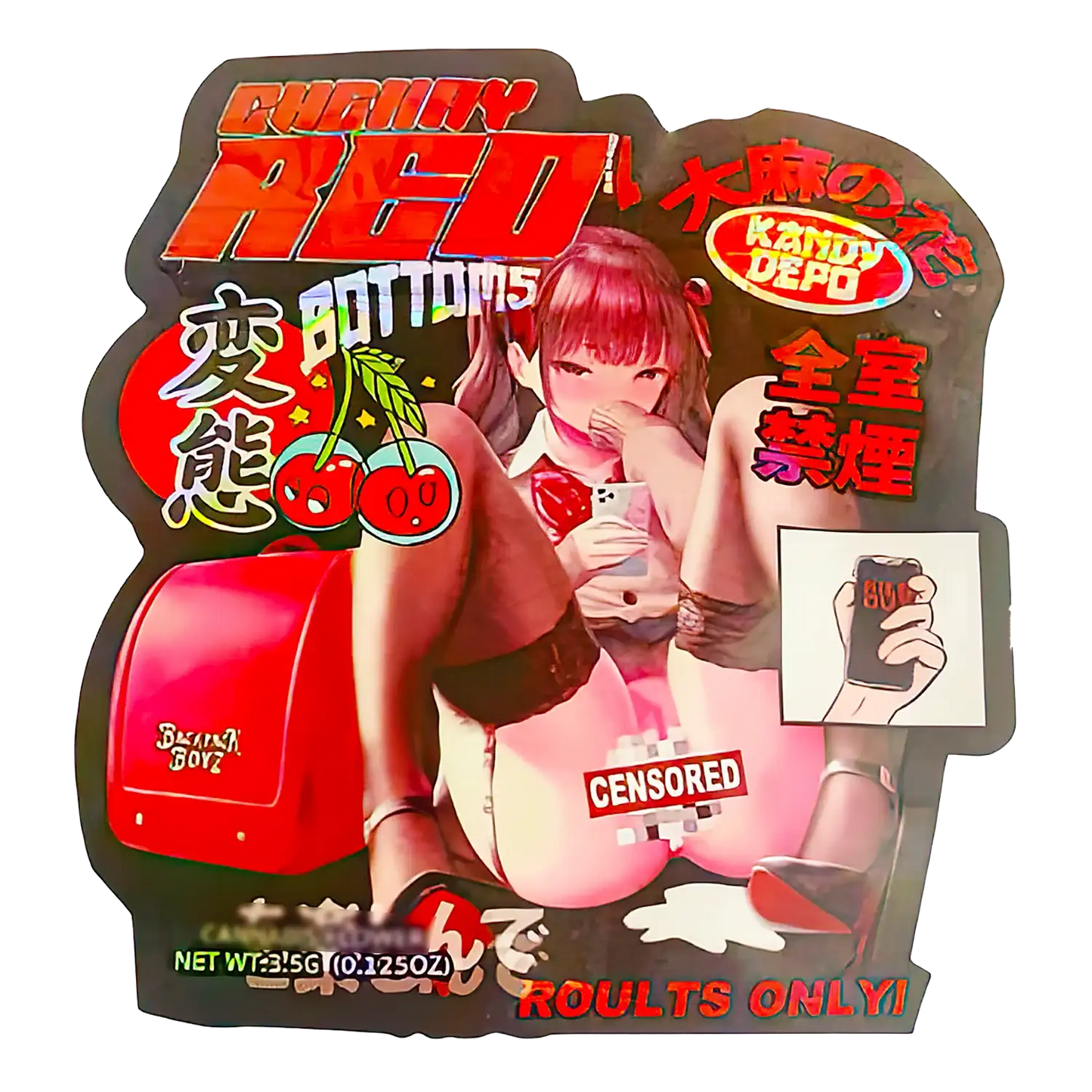 3.5g Shaped Mylar Storage Bag - Cherry Red Bottoms (50 Count)