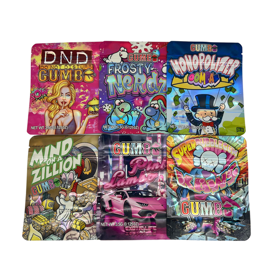 50 Pack - 3.5g Mylar Bags Mix Designs (GUMBO)