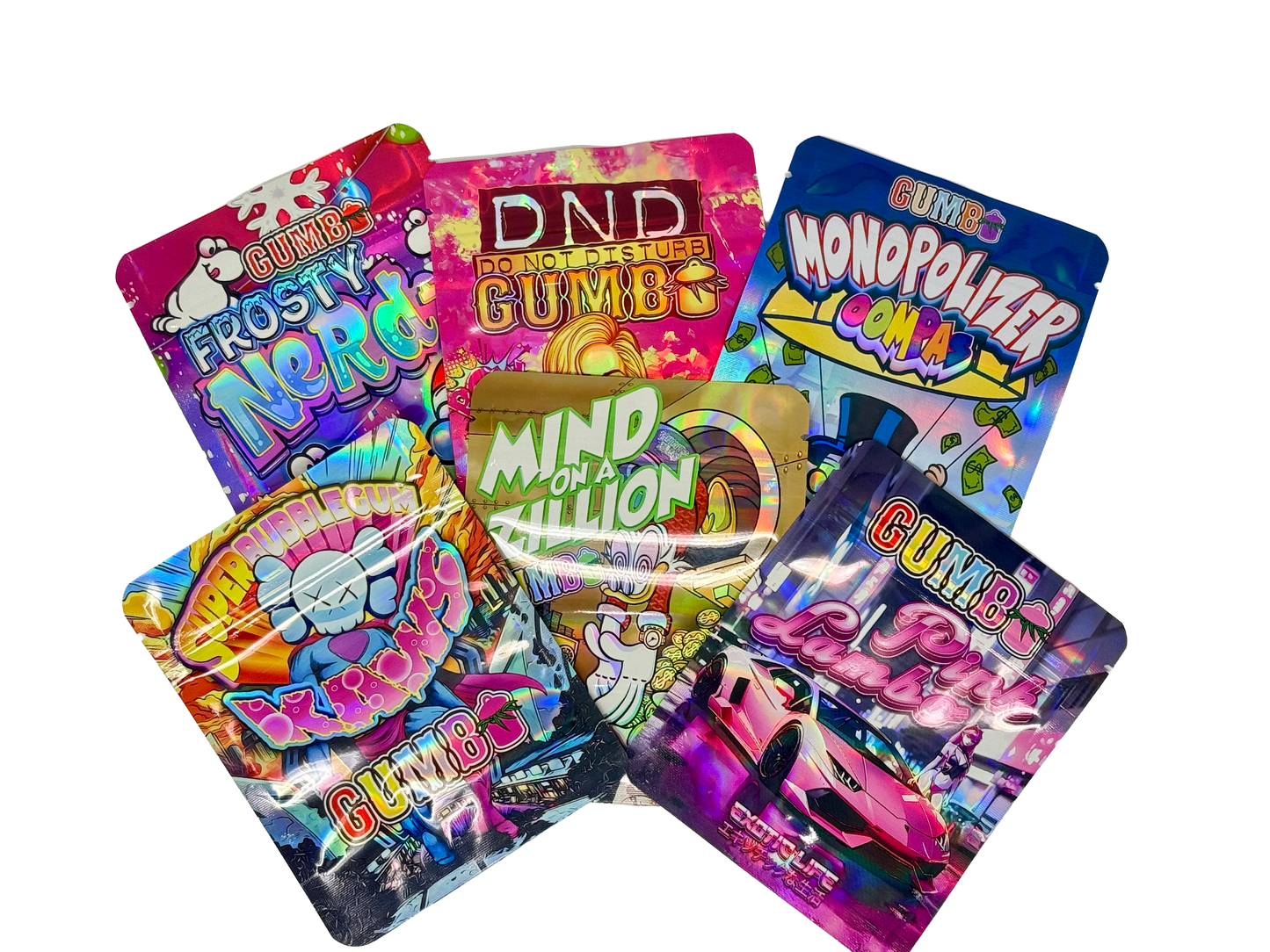 50 Pack - 3.5g Mylar Bags Mix Designs (GUMBO)