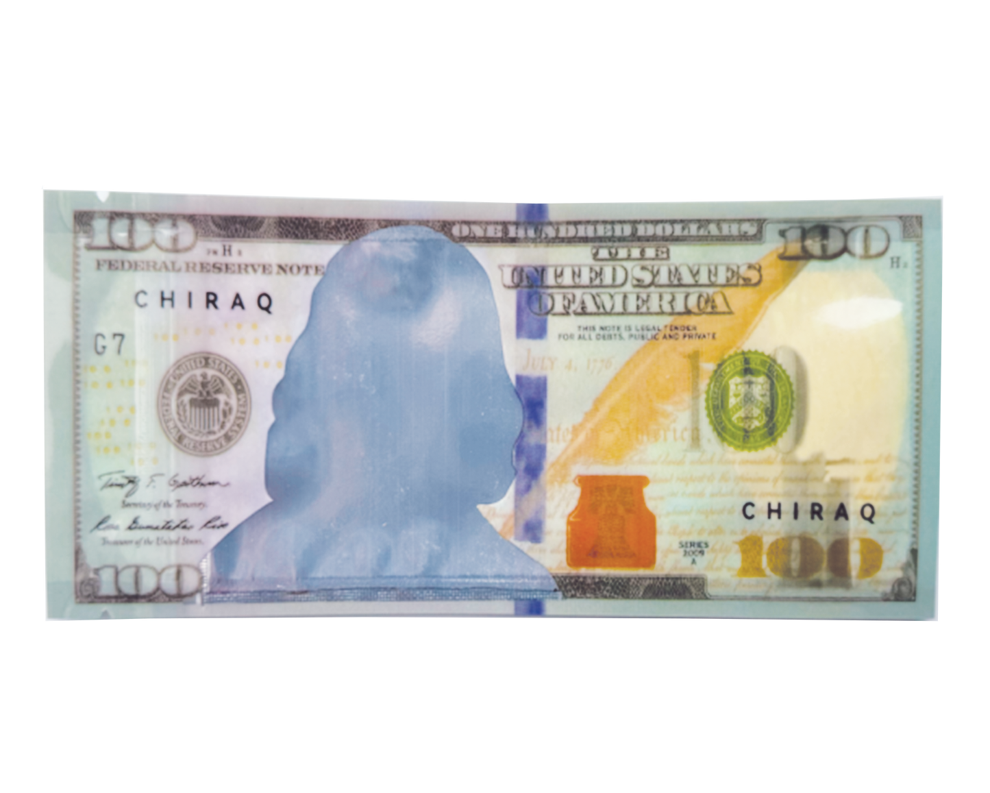 Money Mylar bag 3.5g, herb Mylar Bags, Where to buy mylar bags, Custom mylar bags near me, Mylar Bags Wholesale. 100-dollar bill with 'Chiraq' printed on it