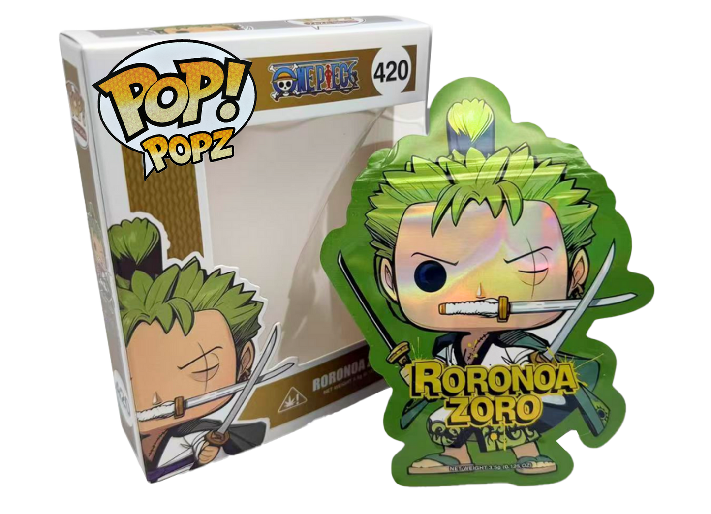 3.5g Mylar Bag with Window Box - POP One Piece Zoro 420 (25 Bags+25Boxes)