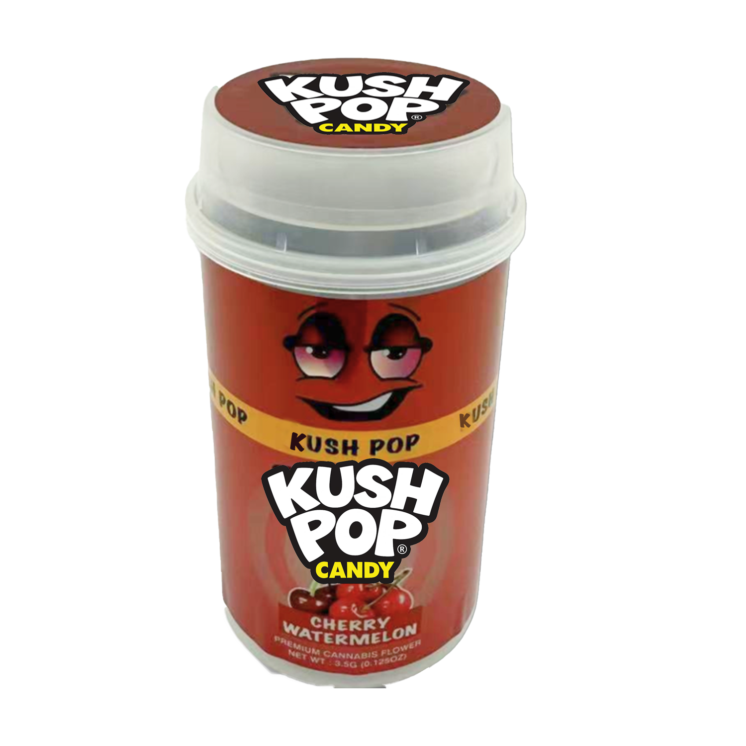 Mylar Bags, herb Mylar Bags, Where to buy mylar bags, Custom mylar bags near me, Mylar Bags Wholesale. Kush Pop Kush Pop candy container with red label and white lid on a white background