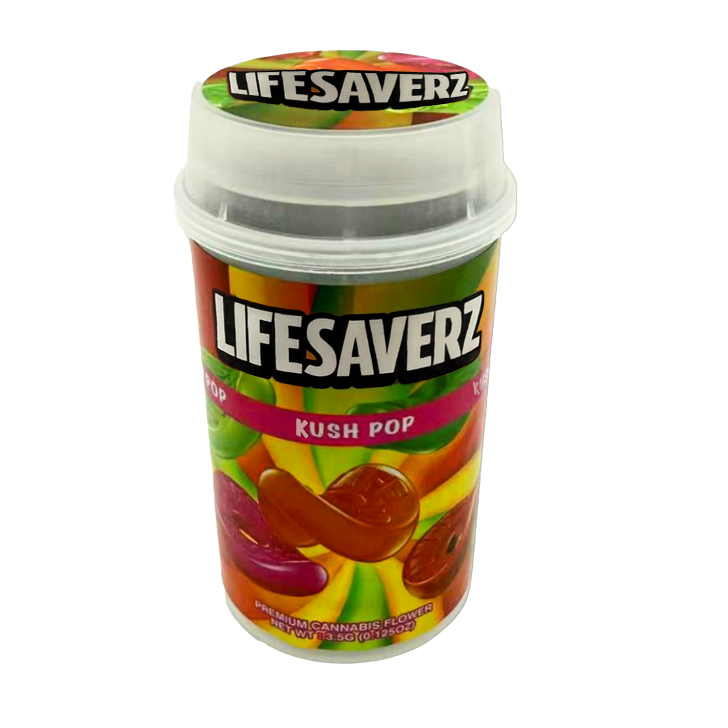 Mylar Bags, herb Mylar Bags, Where to buy mylar bags, Custom mylar bags near me, Mylar Bags Wholesale. Kush Pop 3.5g LIFESAVERZ PUSH-UP JAR