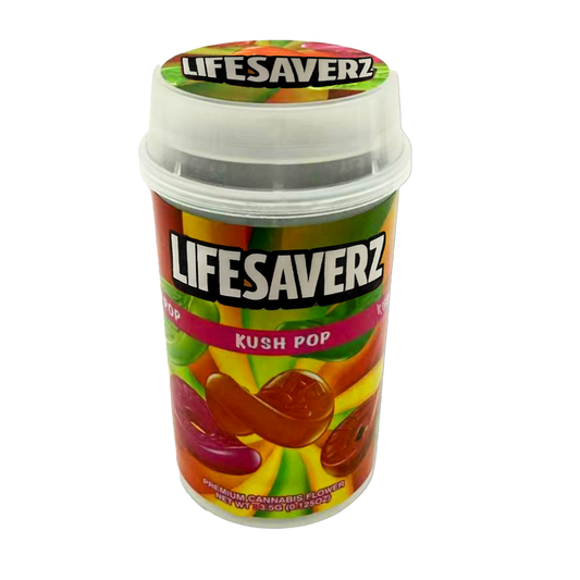 Mylar Bags, herb Mylar Bags, Where to buy mylar bags, Custom mylar bags near me, Mylar Bags Wholesale. Kush Pop 3.5g LIFESAVERZ PUSH-UP JAR