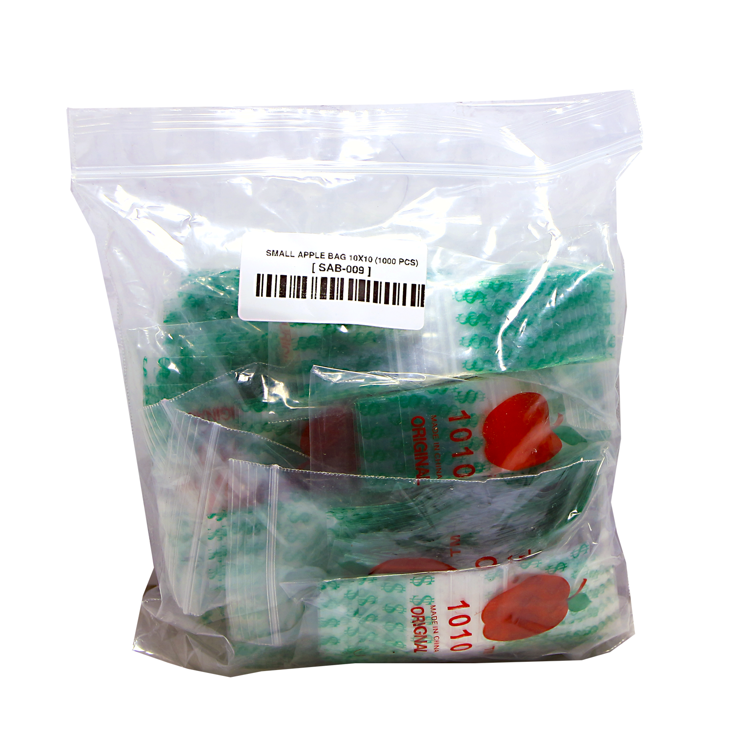 Mylar Bags, herb Mylar Bags, Where to buy mylar bags, Custom mylar bags near me, Mylar Bags Wholesale. Apple Bags. Clear plastic bag with small apple-shaped bags inside, on a white background