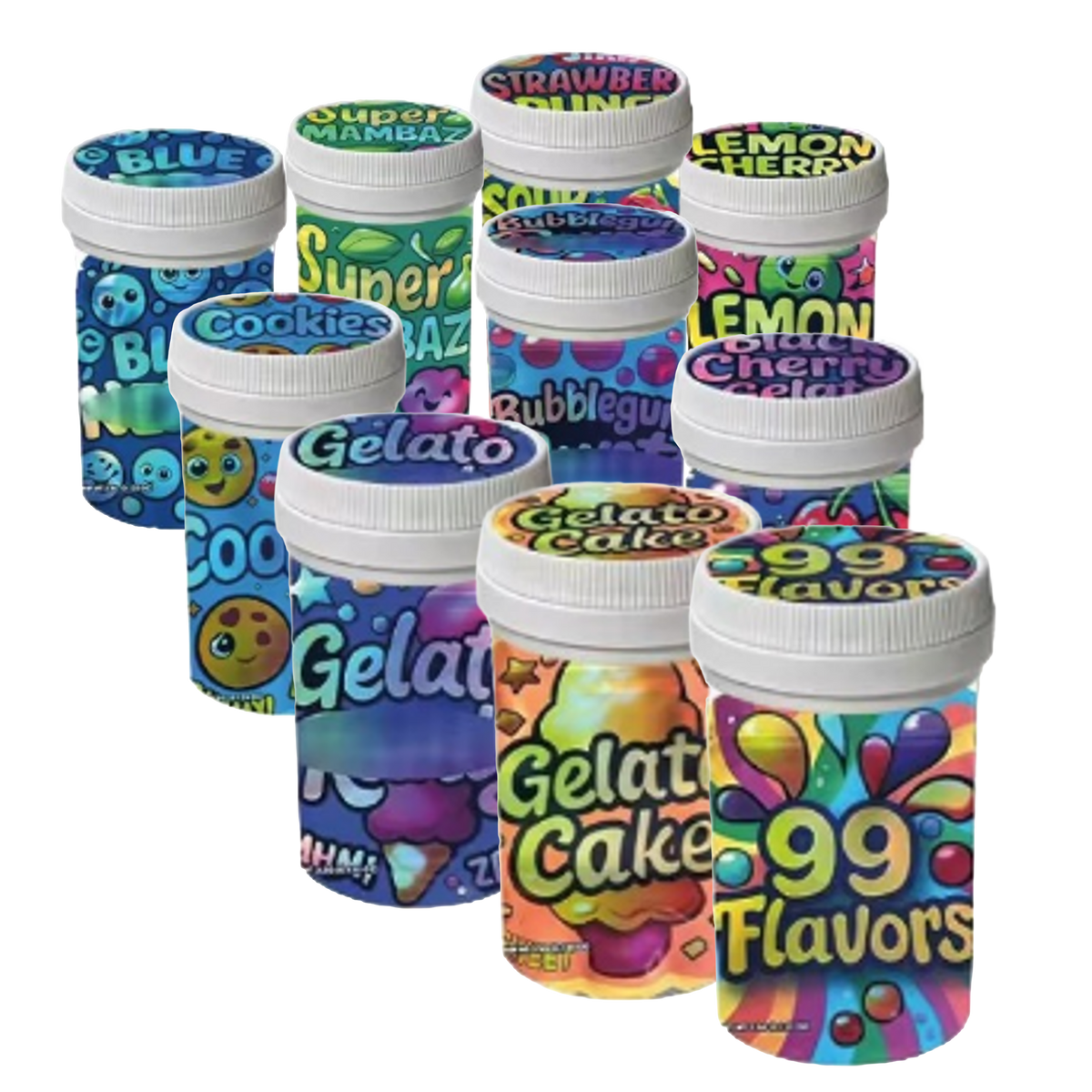 10 Pack – 3.5g Sealed Gram Jars – Mixed Assorted Designs with Child-Resistant Caps