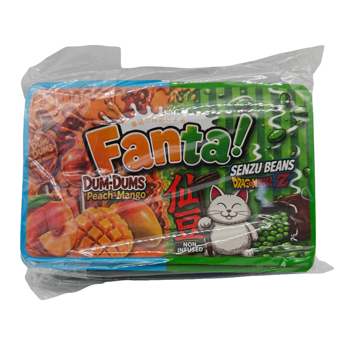 32 Pack - 7g (2IN1) Split Dual Graphic Mylar Bags Mixed Designs - Fanta Dum Dums & Senzu Beans
