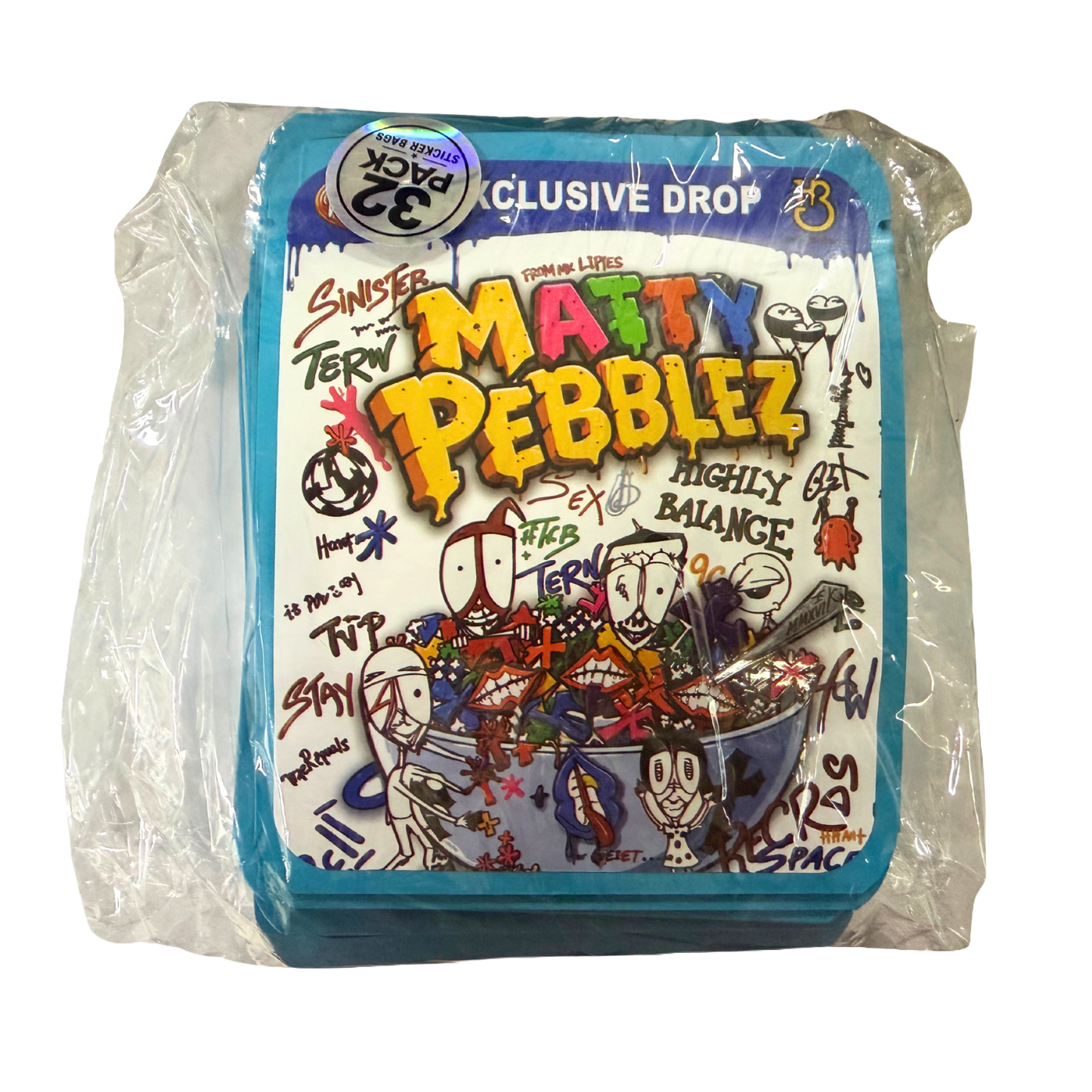 32 Pack - 7g Thick Sticker Mylar Bags - Premium Smell Proof Packaging - Matty Pebblez
