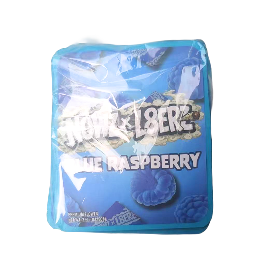 32 Pack - 7g Thick Sticker Mylar Bags - Premium Smell Proof Packaging - Nowz x L8erz Blue Raspberry