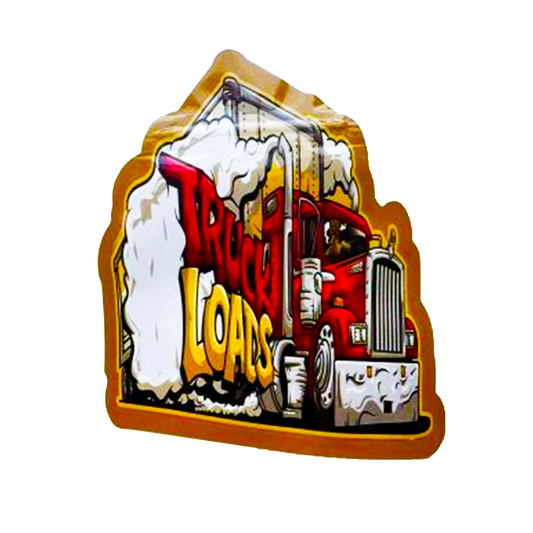 Mylar bag 3.5g, herb Mylar Bags, Where to buy mylar bags, Custom mylar bags near me, Mylar Bags Wholesale. Decorative sign with a red truck and 'Truck Loads' text on a white background