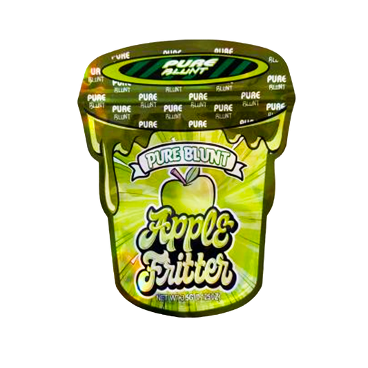 Mylar bag 3.5g, herb Mylar Bags, Where to buy mylar bags, Custom mylar bags near me, Mylar Bags Wholesale. Container of Pure Blunt Apple Fritter ice cream on a white background