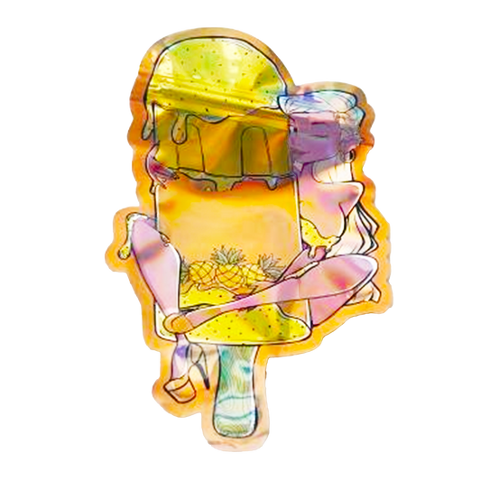 Mylar bag 3.5g, herb Mylar Bags, Where to buy mylar bags, Custom mylar bags near me, Mylar Bags Wholesale. Colorful ice cream cone with pineapple and starfish design on a white background
