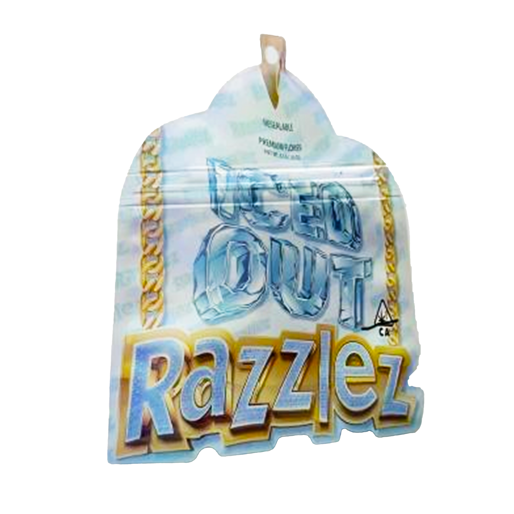 Mylar bag 3.5g, herb Mylar Bags, Where to buy mylar bags, Custom mylar bags near me, Mylar Bags Wholesale. Razzlez product packaging with colorful text on a white background